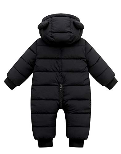 Happy Cherry Baby Infant Down Jumpsuit One Piece Windproof Jacket Hooded Zipper Romper Winter Puffer Snowsuit Soft One Piece Warm Coat for Boys Girls Black 12-18 Months