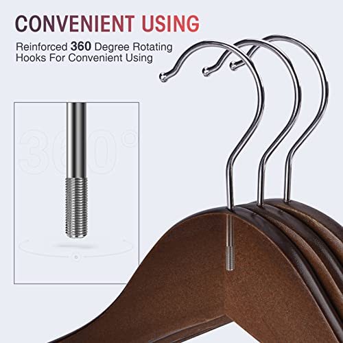 JDGOU Wooden Hangers 20 Pack Clothes Hangers Wood Hangers Walnut Smooth Finish Coat Hanger for Closet Heavy Duty Hangers for Clothes Dress Suit