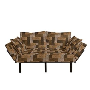ambesonne chocolate futon couch, parquet pattern in wooden style geometric design in nature inspired art, daybed with metal frame upholstered sofa for living dorm, loveseat, beige pale brown