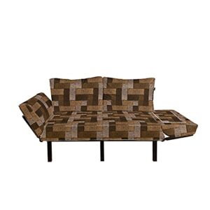 Ambesonne Chocolate Futon Couch, Parquet Pattern in Wooden Style Geometric Design in Nature Inspired Art, Daybed with Metal Frame Upholstered Sofa for Living Dorm, Loveseat, Beige Pale Brown