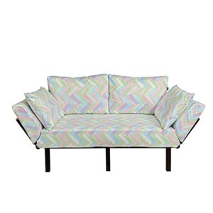 ambesonne pastel futon couch, soft colored realistic parquet wooden floor pattern herringbone country home print, daybed with metal frame upholstered sofa for living dorm, loveseat, multicolor