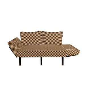 Ambesonne Checkered Futon Couch, Empty Checkerboard Wooden Seem Mosaic Texture Image Chess Game Hobby Theme, Daybed with Metal Frame Upholstered Sofa for Living Dorm, Loveseat, Brown Pale Brown
