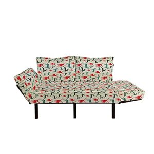 Ambesonne Deer Futon Couch, Winter Season Animal Silhouettes in Various Stances Jumping Standing Running Wooden, Daybed with Metal Frame Upholstered Sofa for Living Dorm, Loveseat, Multicolor
