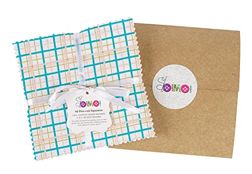 Soimoi Check Print Precut 5-inch Cotton Fabric Quilting Squares Charm Pack DIY Patchwork Sewing Craft- Turquoise Blue