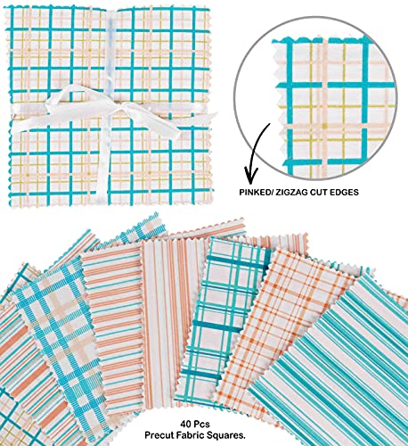 Soimoi Check Print Precut 5-inch Cotton Fabric Quilting Squares Charm Pack DIY Patchwork Sewing Craft- Turquoise Blue