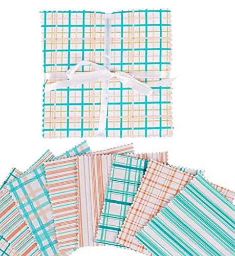 Soimoi Check Print Precut 5-inch Cotton Fabric Quilting Squares Charm Pack DIY Patchwork Sewing Craft- Turquoise Blue