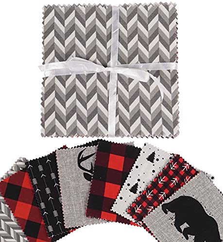Soimoi Christmas Print Precut 5-inch Cotton Fabric Quilting Squares Charm Pack DIY Patchwork Sewing Craft- Light Gray