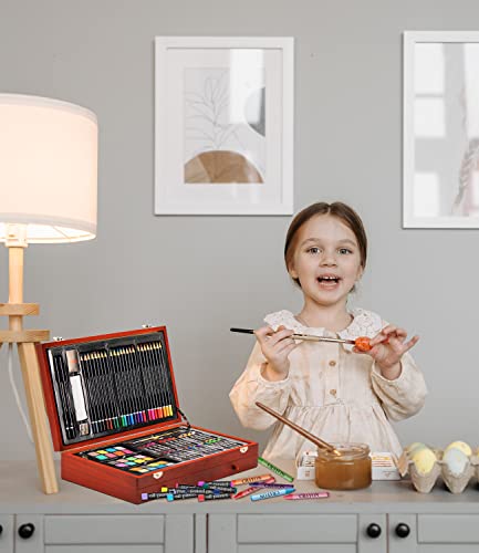 POPYOLA Art Supplies, Deluxe Wood Art Set for Artist, Various Painting Supplies, Including Crayons, Colored Pencils, Oil Pastels, Watercolor Cakes, and All The Tools You Need.