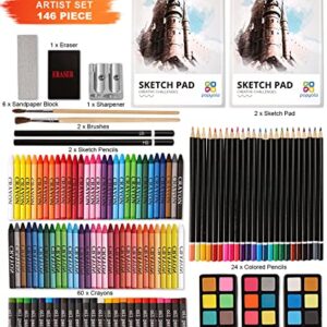 POPYOLA Art Supplies, Deluxe Wood Art Set for Artist, Various Painting Supplies, Including Crayons, Colored Pencils, Oil Pastels, Watercolor Cakes, and All The Tools You Need.