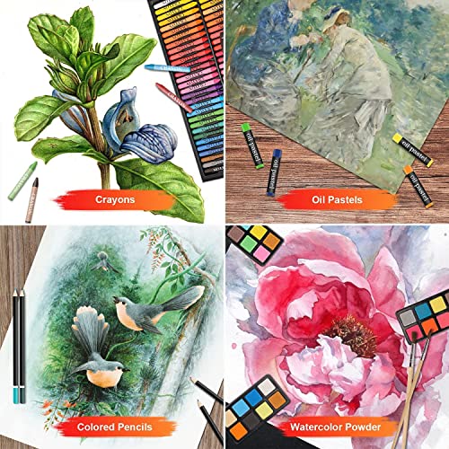 POPYOLA Art Supplies, Deluxe Wood Art Set for Artist, Various Painting Supplies, Including Crayons, Colored Pencils, Oil Pastels, Watercolor Cakes, and All The Tools You Need.