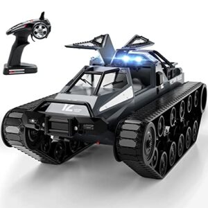 supdex rc tank car, 1:12 remote control crawler 12km/h high speed tank, 2.4ghz rc rock crawler off-road 4wd 360°rotating drifting car with rechargeable battery,military truck toy for adults and kids