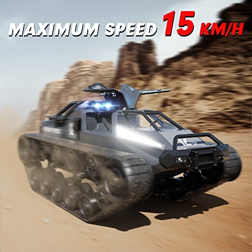 Supdex RC Tank Car, 1:12 Remote Control Crawler 12KM/H High Speed Tank, 2.4Ghz RC Rock Crawler Off-Road 4WD 360°Rotating Drifting Car with Rechargeable Battery,Military Truck Toy for Adults and Kids