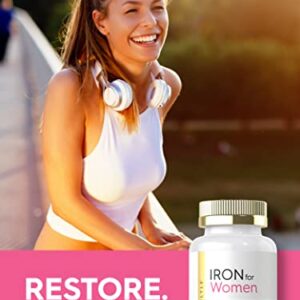Iron Pills for Women | 45mg | 200 Slow Release Tablets | Vegetarian, Non-GMO, Gluten Free Supplement | by Carlyle