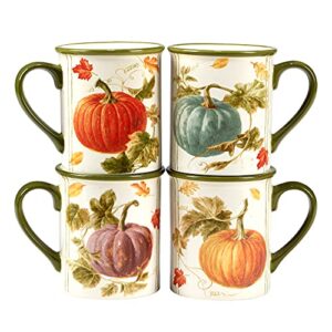 certified international autumn harvest 16 oz. mugs, set of 4, 4 count (pack of 1), multicolor
