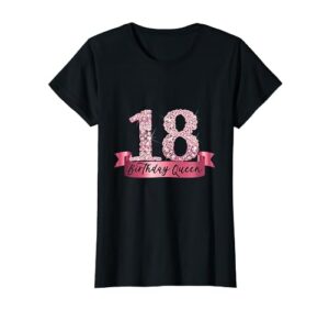 birthday queen i pink 18th number & ribbon banner outfit t-shirt