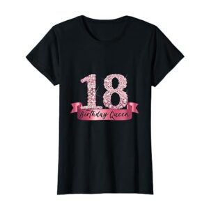 Birthday Queen I Pink 18th Number & Ribbon Banner Outfit T-Shirt