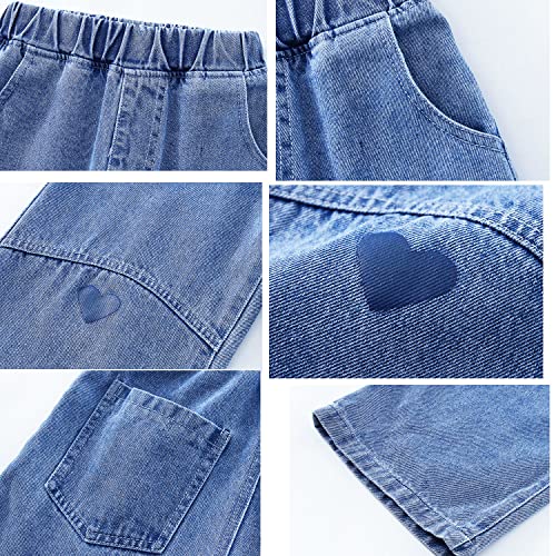 Milokado Big Girls Kids Jeans Casual Elastic Waist Wide Leg Demin Pants Size 5-13 Years (Blue (H), 12-13 Years)