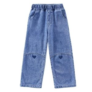 Milokado Big Girls Kids Jeans Casual Elastic Waist Wide Leg Demin Pants Size 5-13 Years (Blue (H), 12-13 Years)