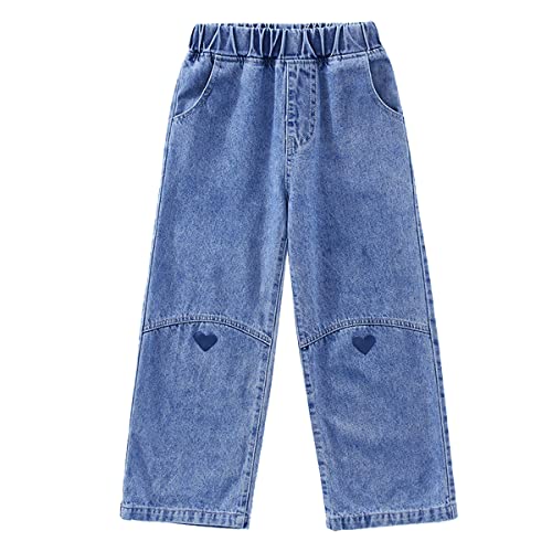 Milokado Big Girls Kids Jeans Casual Elastic Waist Wide Leg Demin Pants Size 5-13 Years (Blue (H), 12-13 Years)