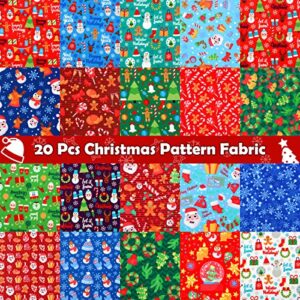 20 pieces christmas fabric fat quarters christmas fabric bundles precut fabric squares christmas tree snowflake printed fabric scraps for dress apron diy crafts (vivid pattern, 10 x 10 inch)