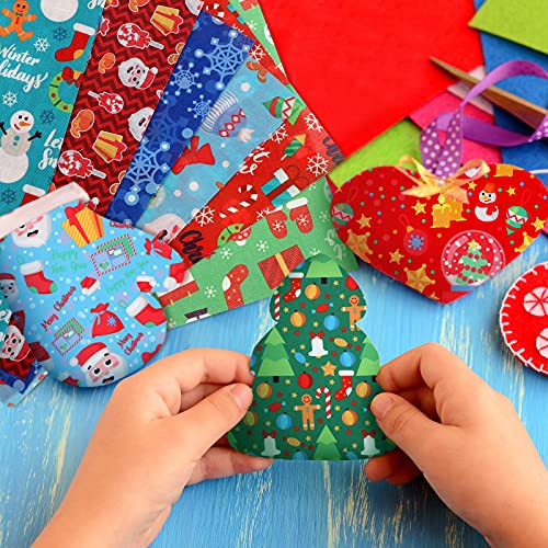 20 Pieces Christmas Fabric Fat Quarters Christmas Fabric Bundles Precut Fabric Squares Christmas Tree Snowflake Printed Fabric Scraps for Dress Apron DIY Crafts (Vivid Pattern, 10 x 10 Inch)