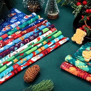 20 Pieces Christmas Fabric Fat Quarters Christmas Fabric Bundles Precut Fabric Squares Christmas Tree Snowflake Printed Fabric Scraps for Dress Apron DIY Crafts (Vivid Pattern, 10 x 10 Inch)