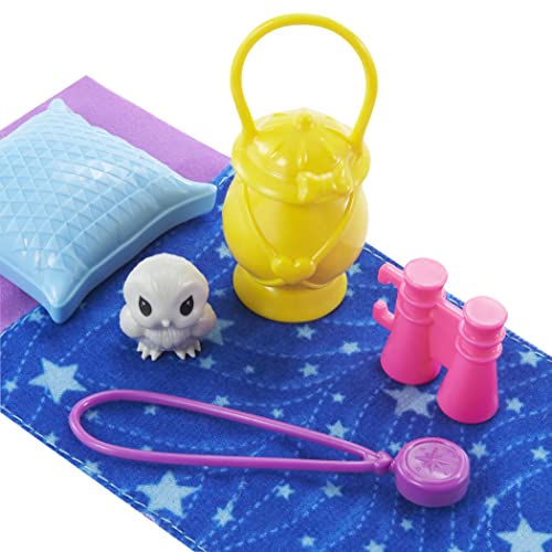 Barbie It Takes Two Doll & Accessories, Camping Playset with Owl, Sleeping Bag & Accessories, Blonde Chelsea Small Doll