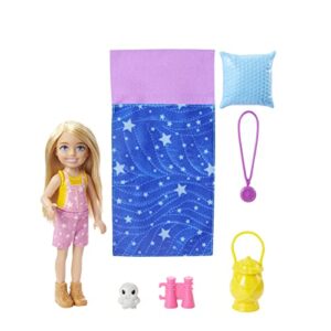 Barbie It Takes Two Doll & Accessories, Camping Playset with Owl, Sleeping Bag & Accessories, Blonde Chelsea Small Doll