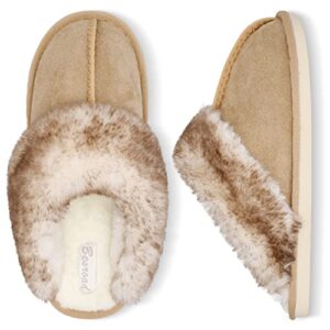 besroad womens furry faux fur slippers cozy memory foam house slippers soft flat slide sandals indoor outdoor slippers brown 8-9