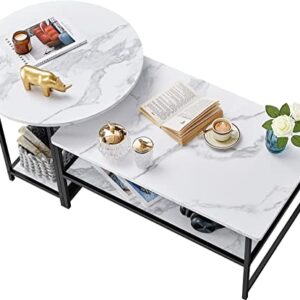 WOHOMO Coffee Table White Modern Coffee Tables for Living Room Detachable 2 Small Coffee Tables Faux White Marble