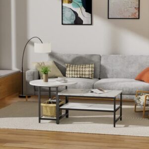 WOHOMO Coffee Table White Modern Coffee Tables for Living Room Detachable 2 Small Coffee Tables Faux White Marble