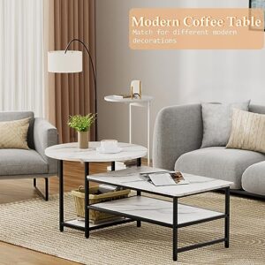 WOHOMO Coffee Table White Modern Coffee Tables for Living Room Detachable 2 Small Coffee Tables Faux White Marble