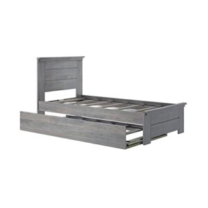 Max & Lily Modern Farmhouse Bed with Panel Headboard and Trundle, Twin, Driftwood