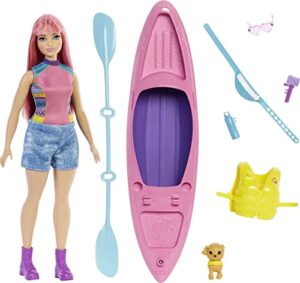 barbie it takes two doll & accessories, playset with kayak, puppy & accessories, daisy doll with curvy body & pink hair