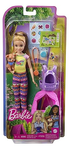 Barbie It Takes Two Stacie Doll & Accessories, Camping Playset with Doll, Pet Tent, Puppy, Sticker Sheet & Accessories