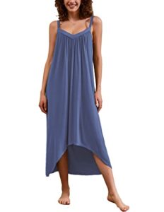 ekouaer womens nightgown sleeveless long nightshirt full slip sleepwear night dress plus size sleepshirt chemise,blue,3xl
