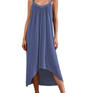 Ekouaer Womens Nightgown Sleeveless Long Nightshirt Full Slip Sleepwear Night Dress Plus Size Sleepshirt Chemise,Blue,3XL