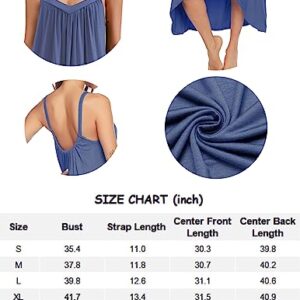 Ekouaer Womens Nightgown Sleeveless Long Nightshirt Full Slip Sleepwear Night Dress Plus Size Sleepshirt Chemise,Blue,3XL