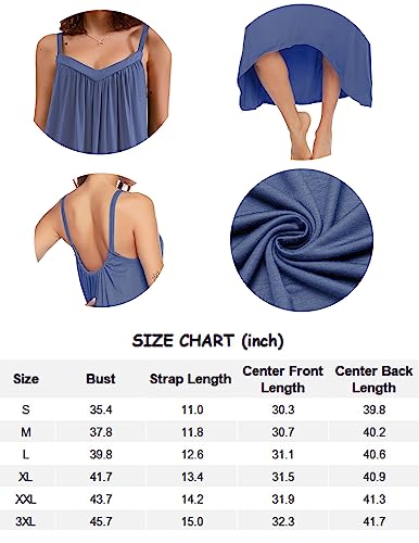 Ekouaer Womens Nightgown Sleeveless Long Nightshirt Full Slip Sleepwear Night Dress Plus Size Sleepshirt Chemise,Blue,3XL