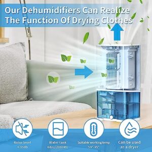 DDVIVAL 68oz Dehumidifier with Drain Hose, 800 sq. Ft Quiet Dehumidifier With Drain Hose & Auto Shut Off, Small Dehumidifiers for Room Bedroom Bathroom Basements Closet RV Kitchen