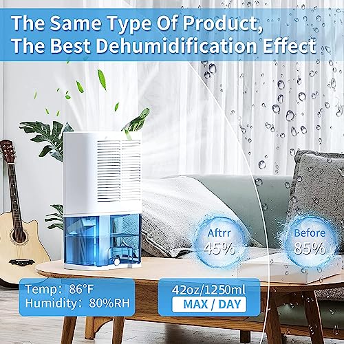 DDVIVAL 68oz Dehumidifier with Drain Hose, 800 sq. Ft Quiet Dehumidifier With Drain Hose & Auto Shut Off, Small Dehumidifiers for Room Bedroom Bathroom Basements Closet RV Kitchen