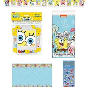 SpongeBob Squarepants Birthday Party Supplies Decoration Bundle Pack includes 1 Jointed Banner, 1 Table Cover, 1 Esave Dinosasur Sticker Sheet