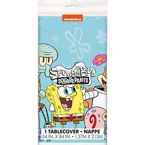 SpongeBob Squarepants Birthday Party Supplies Decoration Bundle Pack includes 1 Jointed Banner, 1 Table Cover, 1 Esave Dinosasur Sticker Sheet