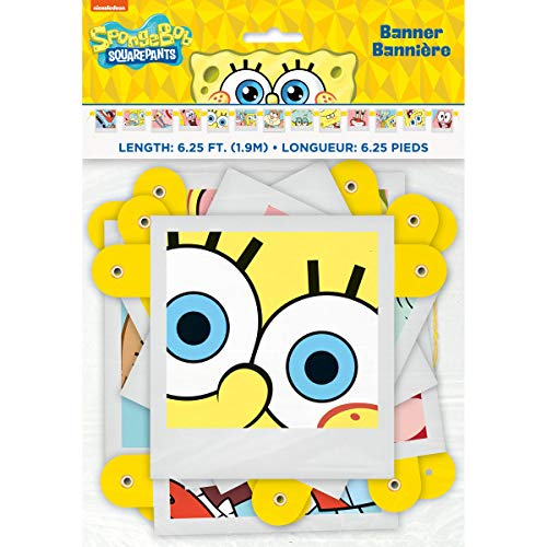 SpongeBob Squarepants Birthday Party Supplies Decoration Bundle Pack includes 1 Jointed Banner, 1 Table Cover, 1 Esave Dinosasur Sticker Sheet