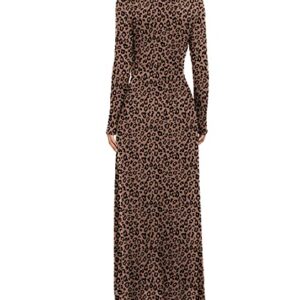 LILBETTER Women Long Sleeve Deep V Neck Loose Plain Long Maxi Casual Dress(F Leopard Deep Khaki,Large)