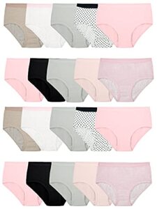 fruit of the loom girls' tag free cotton brief underwear multipacks, brief-20 pack-black/pink/grey, 16