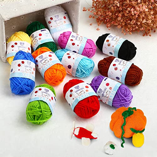 LEMESO 12 Skeins Mini Yarn, 12 Colors 100% Acrylic Mini Knitting Yarn, Great for Knitting Crochet Crafts