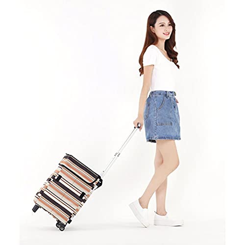 ZICRIC Foldable Shopping Cart with Wheels Rolling Folding Grocery Rolling Pulling Utility Trolley Collapsible Tote Oxford Trolley Bag for BBQ Women Laundry Duffel Fast Food Delivery