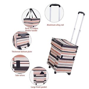 ZICRIC Foldable Shopping Cart with Wheels Rolling Folding Grocery Rolling Pulling Utility Trolley Collapsible Tote Oxford Trolley Bag for BBQ Women Laundry Duffel Fast Food Delivery