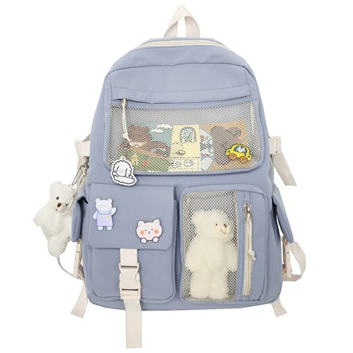 HUAFOOK Kawaii Backpack with Kawaii Pin Cute Accessories ?Kawaii Girl Backpack Cute Backpack Cute Aesthetic Backpack for School (Bule,One size)